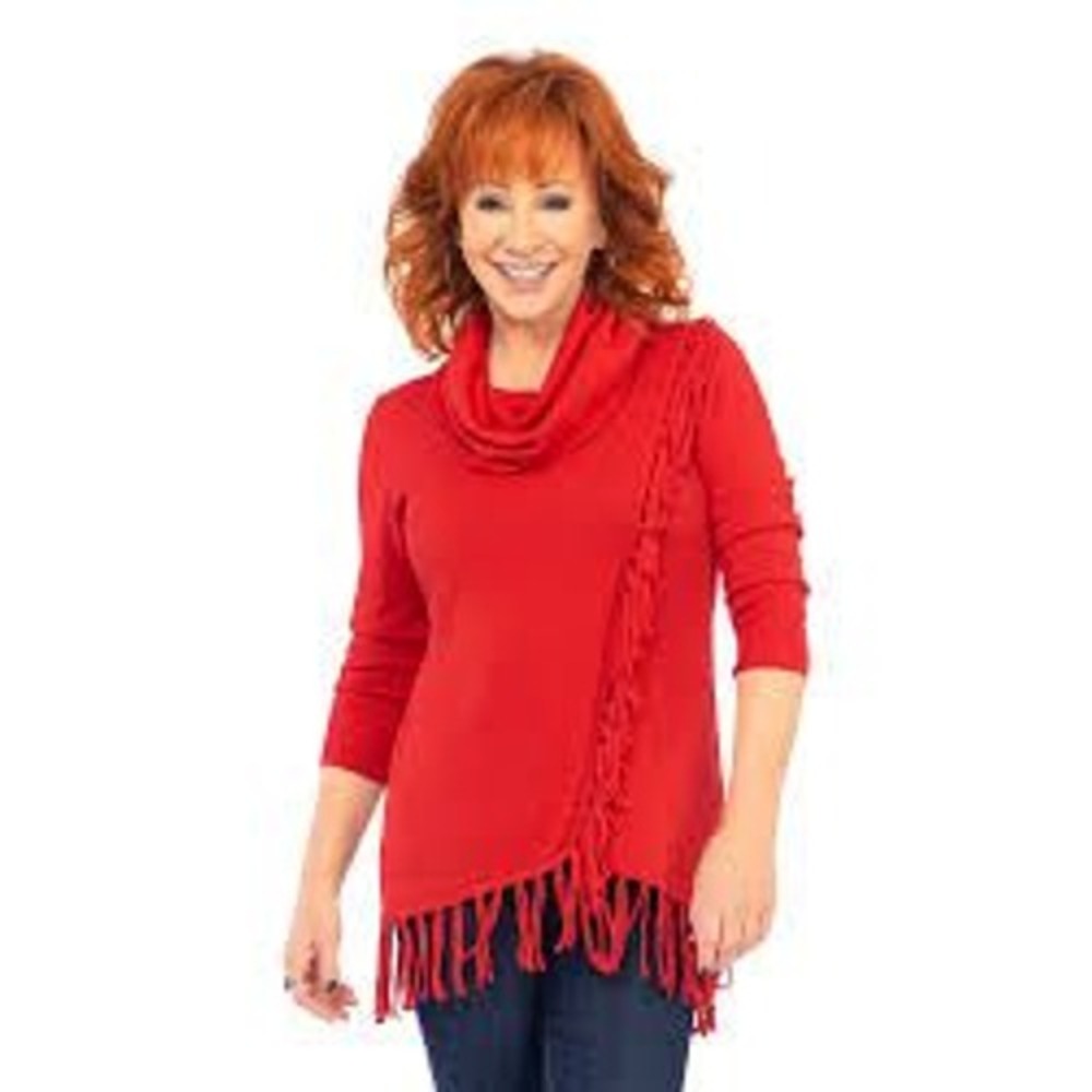 REBA Burgundy Cowl Neck Fringe Tunic Sweater Women's Size Small - Picture 1 of 9